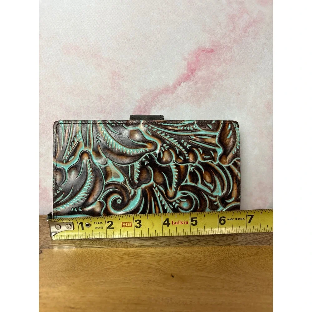 Patricia Nash Nazari Bifold Wallet Turquoise Tooled Leather